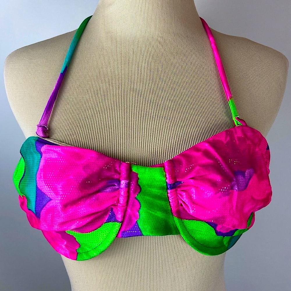 Vintage Sessa 1990s Neon Floral Bikini Top
